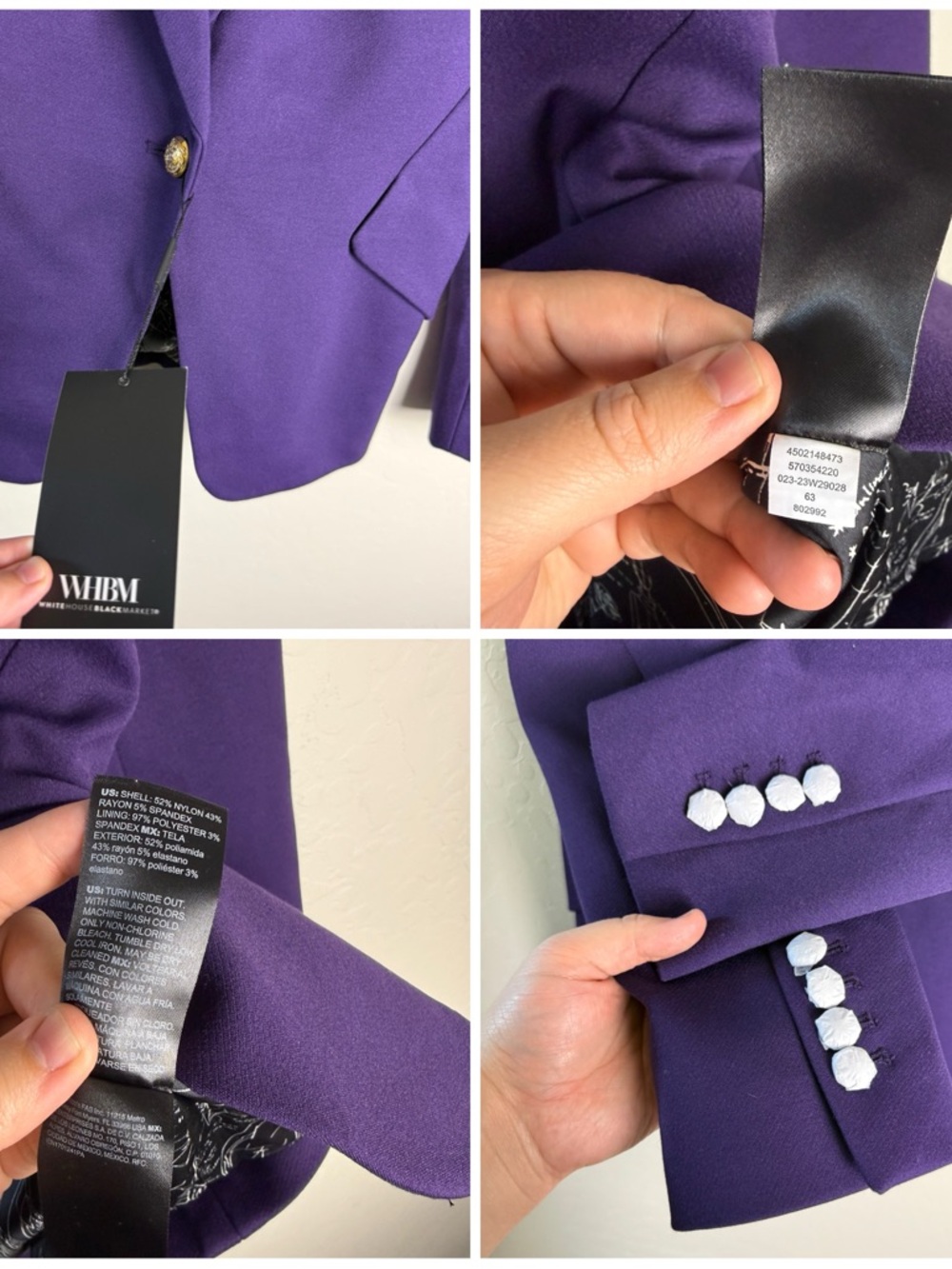 WHBM White House Black Market Luxe Stretch Editor Blazer Jacket Deep Amethyst - Picture 12 of 13